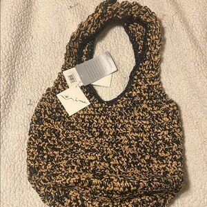 Nina Woven Black and Tan Shoulder Bag